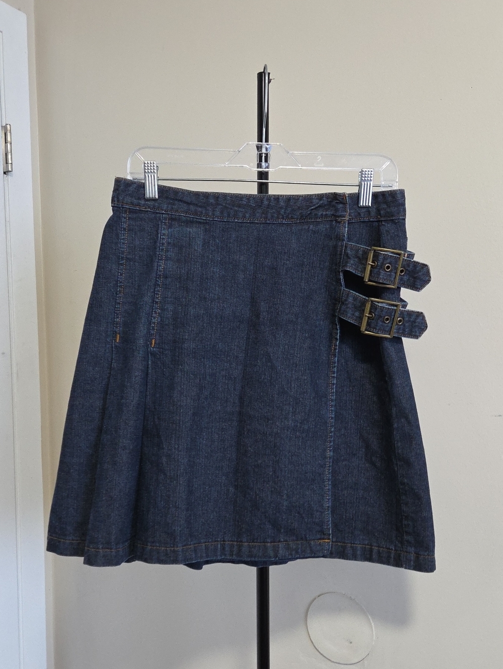 Tommy Hilfiger Dark Blue Denim A-Line Skirt with Dual Buckles